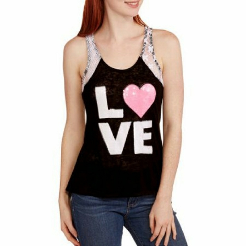 Black Sequins Bling & Lace Racer back Tank Top